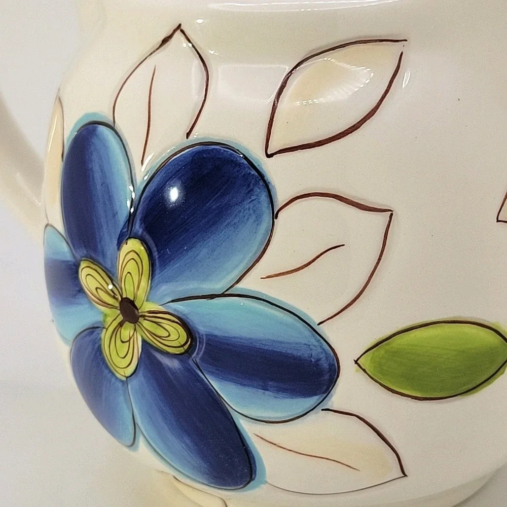 Laurie Gates Lola Embossed Floral Stoneware Creamer‎ Handpainted Cottagecore